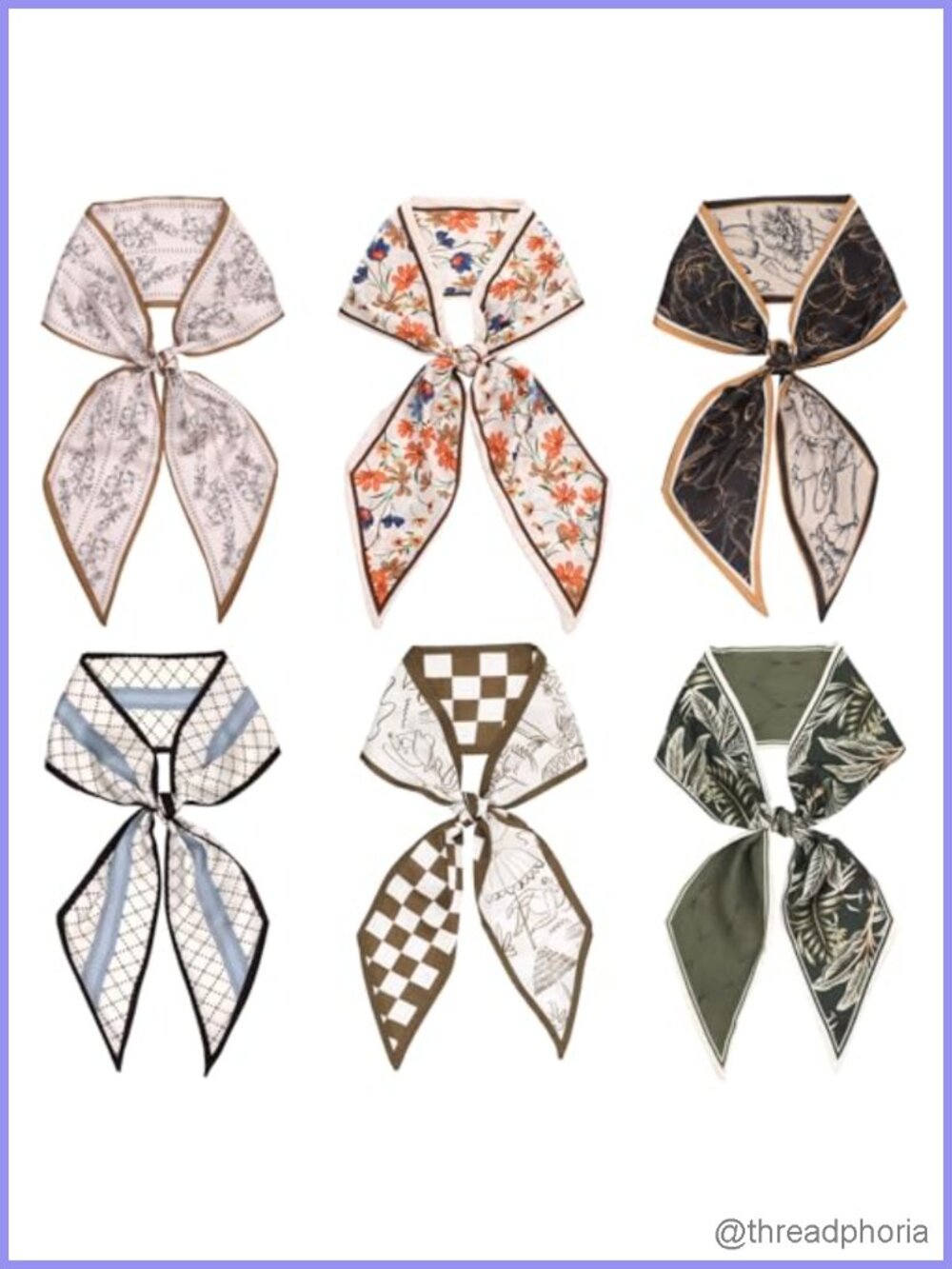 Polyester Purse Scarf Set 6Pcs Head Hair Neck Printed Silky Soft